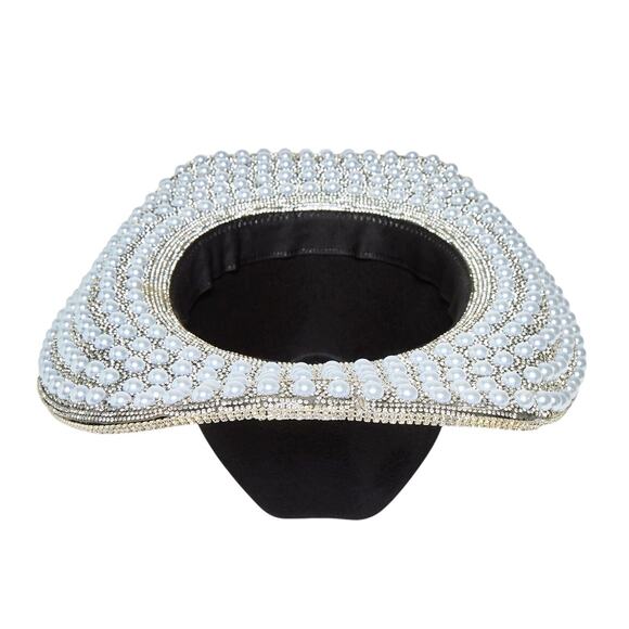 NEW | Black Cowboy Hat with Faux Pearl and Crystal Embellishment